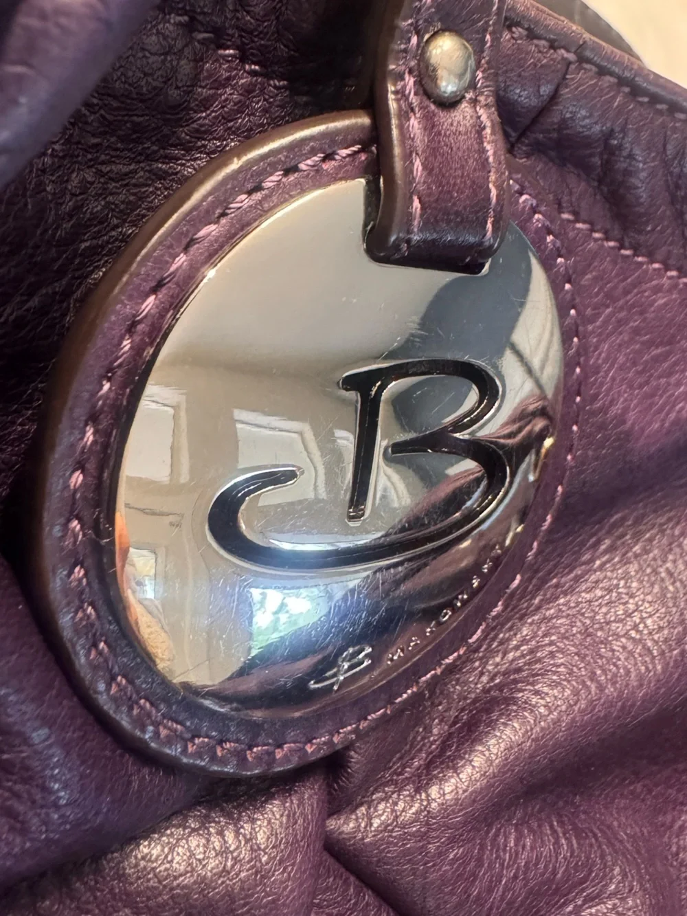 B Makowsky Purple Pebbled Leather Hobo Shoulder Bag Braided Handles Large - Picture 6 of 14
